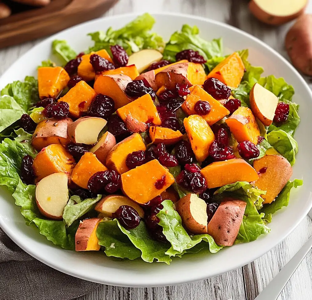 Cranberry Harvest Salad with Sweet Potatoes and Apple Cider Vinaigrette