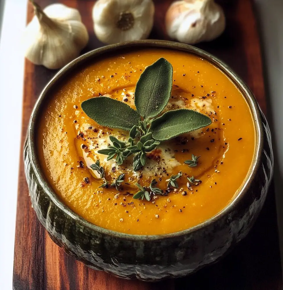 Pumpkin Soup with Roasted Garlic and Herbs