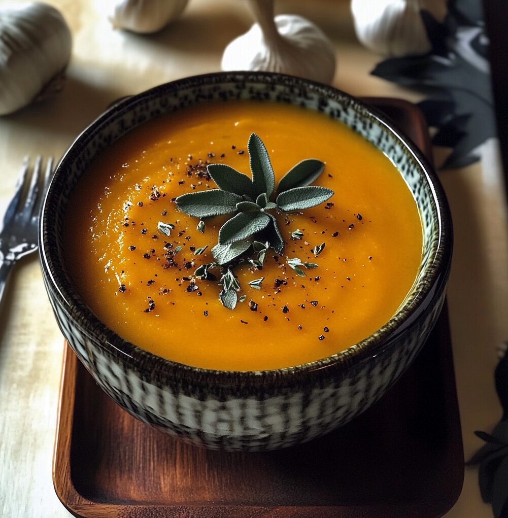 Pumpkin Soup with Roasted Garlic and Herbs