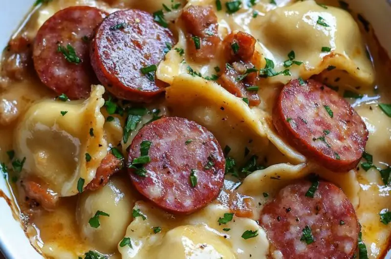 Crockpot Pierogi Casserole with Kielbasa