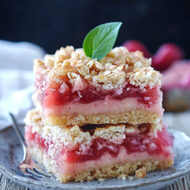 Layered Rhubarb Pudding Bars
