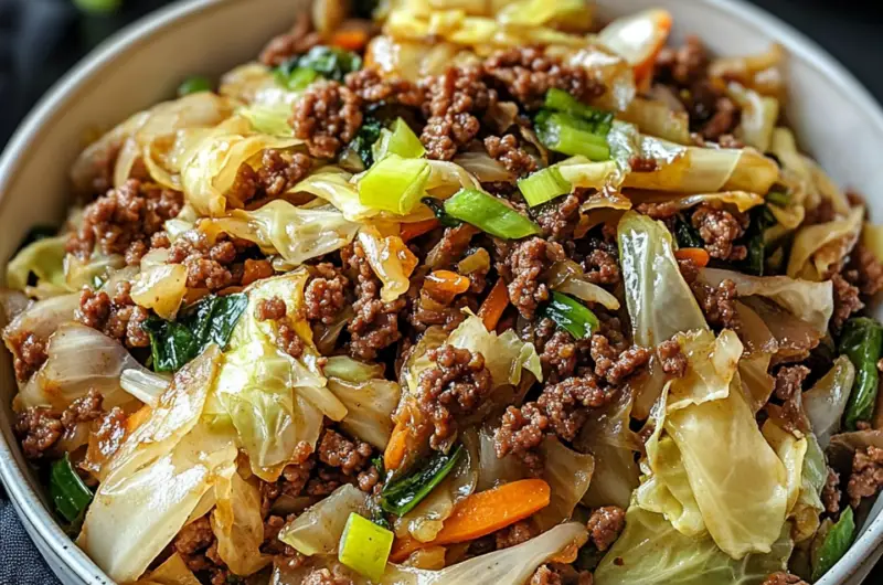 Chinese Ground Beef and Cabbage Stir Fry