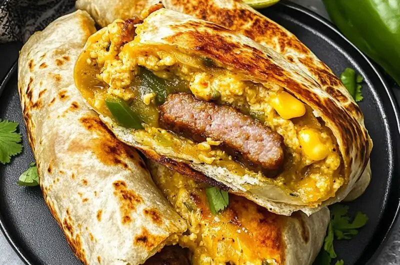 Hatch Green Chile Sausage Breakfast Burritos