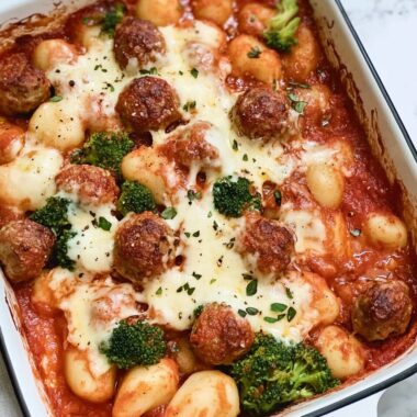Vegetarian Baked Gnocchi with Meatballs