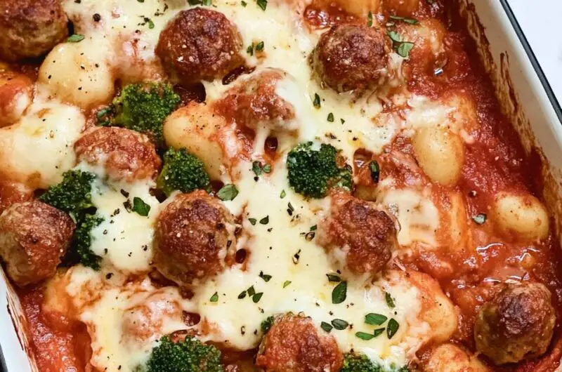 Vegetarian Baked Gnocchi with Meatballs