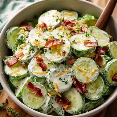 Creamy Cucumber Salad with Bacon and Cheese