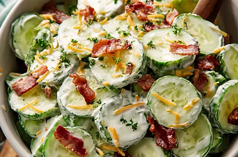 Creamy Cucumber Salad with Bacon and Cheese