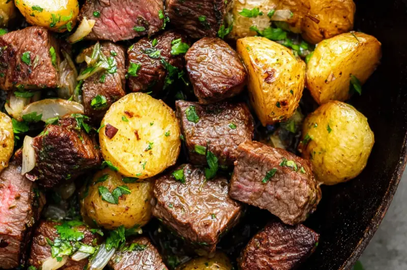 Garlic Butter Steak Bites and Potatoes