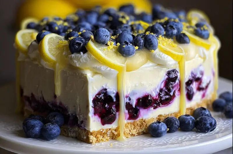 No-Bake Lemon Dazzling Blueberry Cream Cake