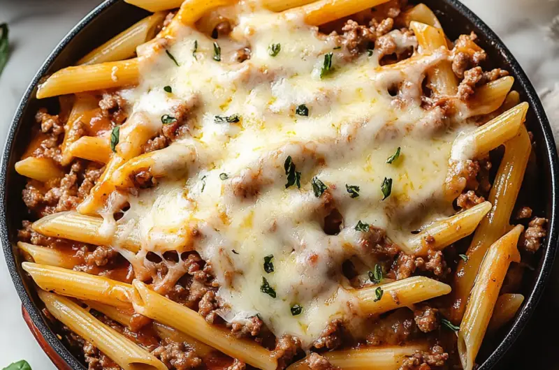 Cheesy Penne with Garlic Butter Ground Beef