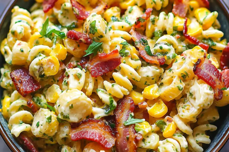 Creamy Corn Bacon Pasta Salad