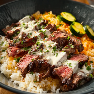 Grilled Steak Bowl with Creamy Sauce & Zucchini