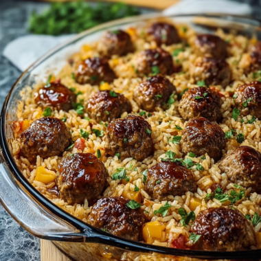 Honey Garlic Meatball Rice Bake