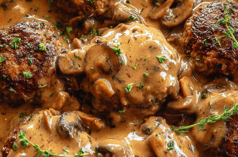 Mushroom Gravy Smothered Rissoles