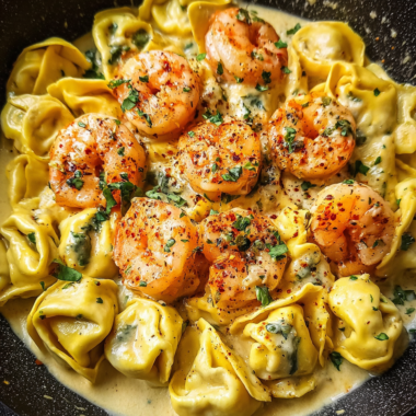 Shrimp Tortellini in Creamy Garlic Sauce