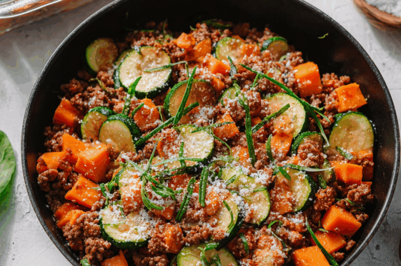 Ground Beef Zucchini Sweet Potato Skillet