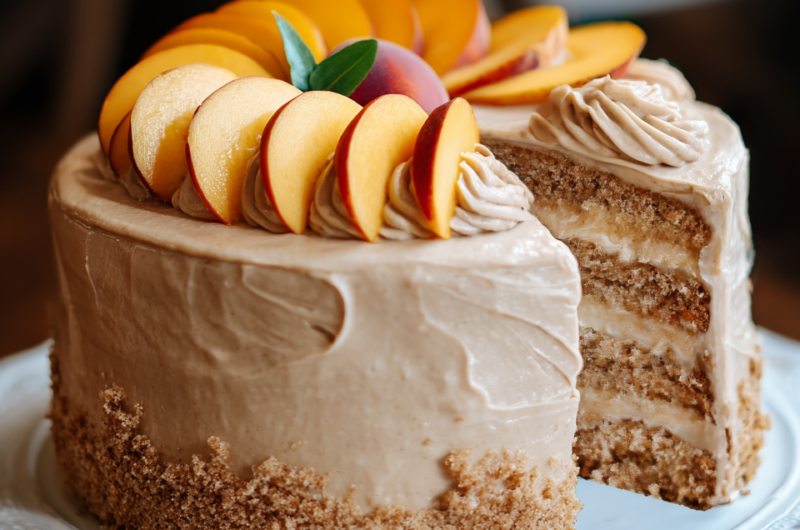 Peach Cake with Brown Sugar Frosting
