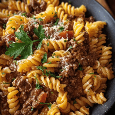 Beef and Rotini in Garlic Parmesan Sauce