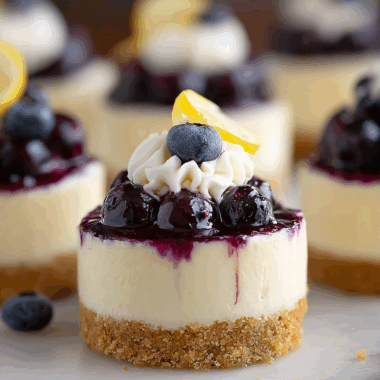 Mini Lemon Blueberry Cheesecakes