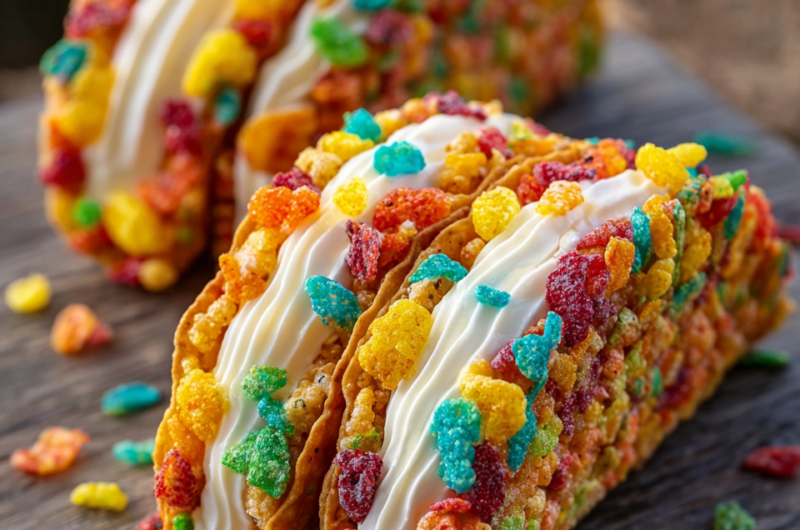 Fruity Pebbles Cheesecake Tacos