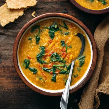 Smoky Red Lentil Soup with Spinach