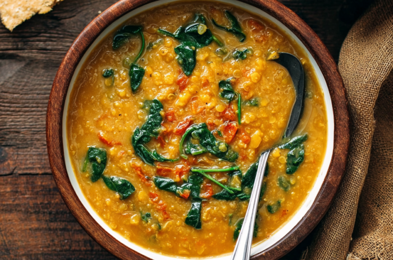 Smoky Red Lentil Soup with Spinach