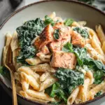 Creamy Salmon Pasta with Mixed Greens