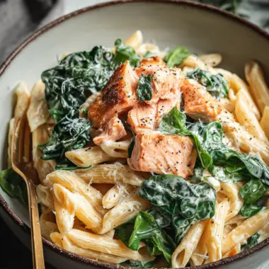 Creamy Salmon Pasta with Mixed Greens