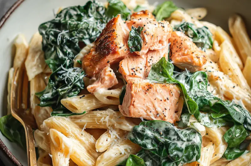 Creamy Salmon Pasta with Mixed Greens