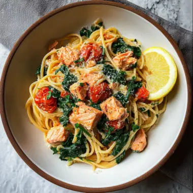 Tomato Spinach Salmon Pasta