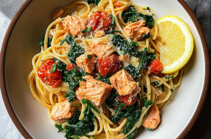 Tomato Spinach Salmon Pasta
