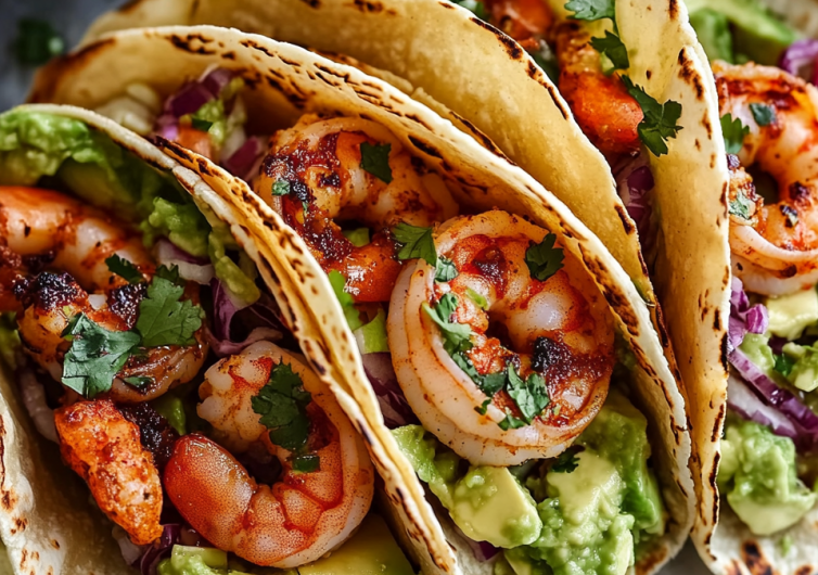 Spicy Shrimp Avocado Tacos