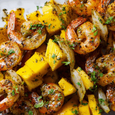 Garlic Mango Shrimp Skewers