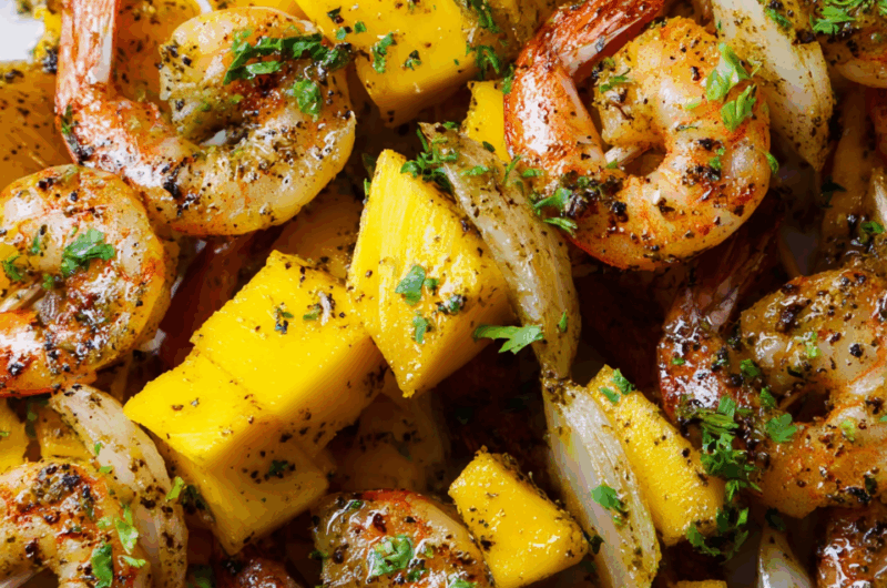 Garlic Mango Shrimp Skewers