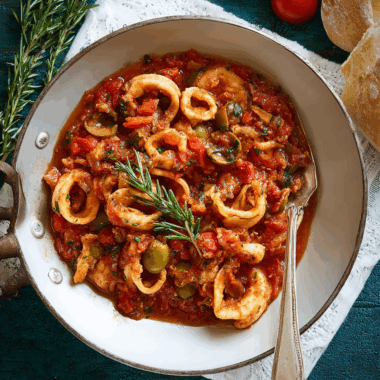 Mediterranean Calamari Stew (Tomato & Olive Infusion)