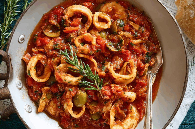 Mediterranean Calamari Stew (Tomato & Olive Infusion)
