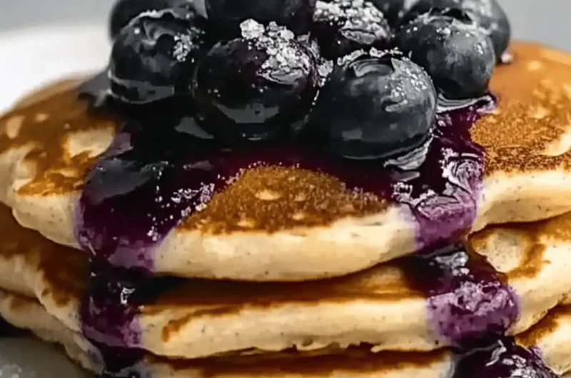 Fluffy Ricotta Pancakes with Salted Blueberry Butter