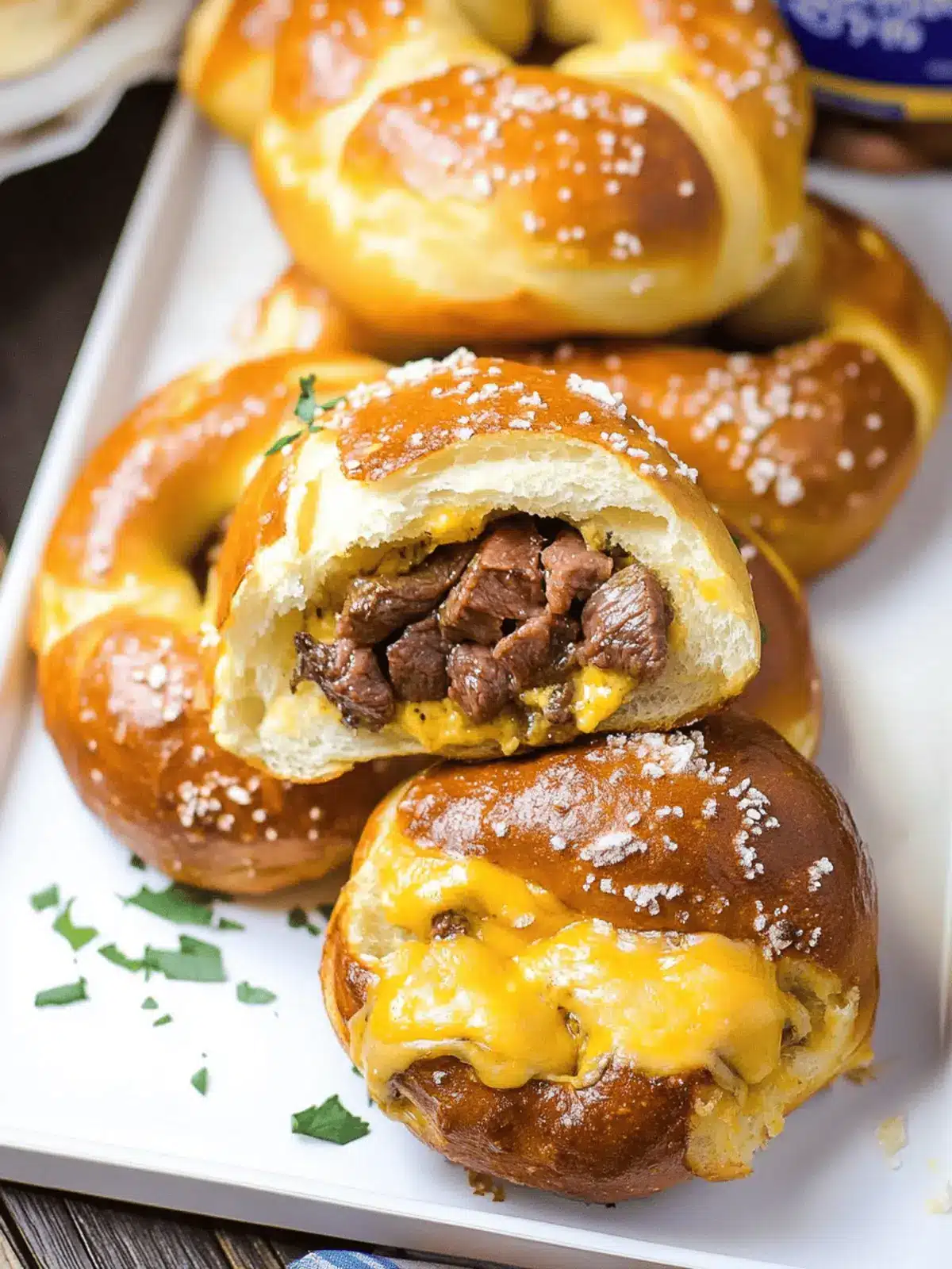 Steak and Cheese Stuffed Pretzels